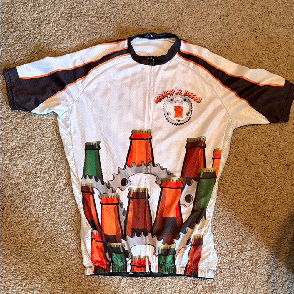 Lightweight Cycling Jersey Gears And Beers Zipped Front- Size L